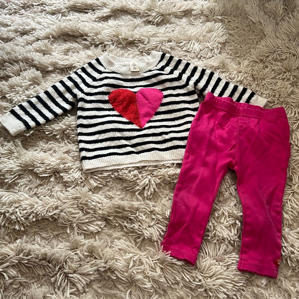 Tucker + Tate heart sweater and Zutano pink Leggings